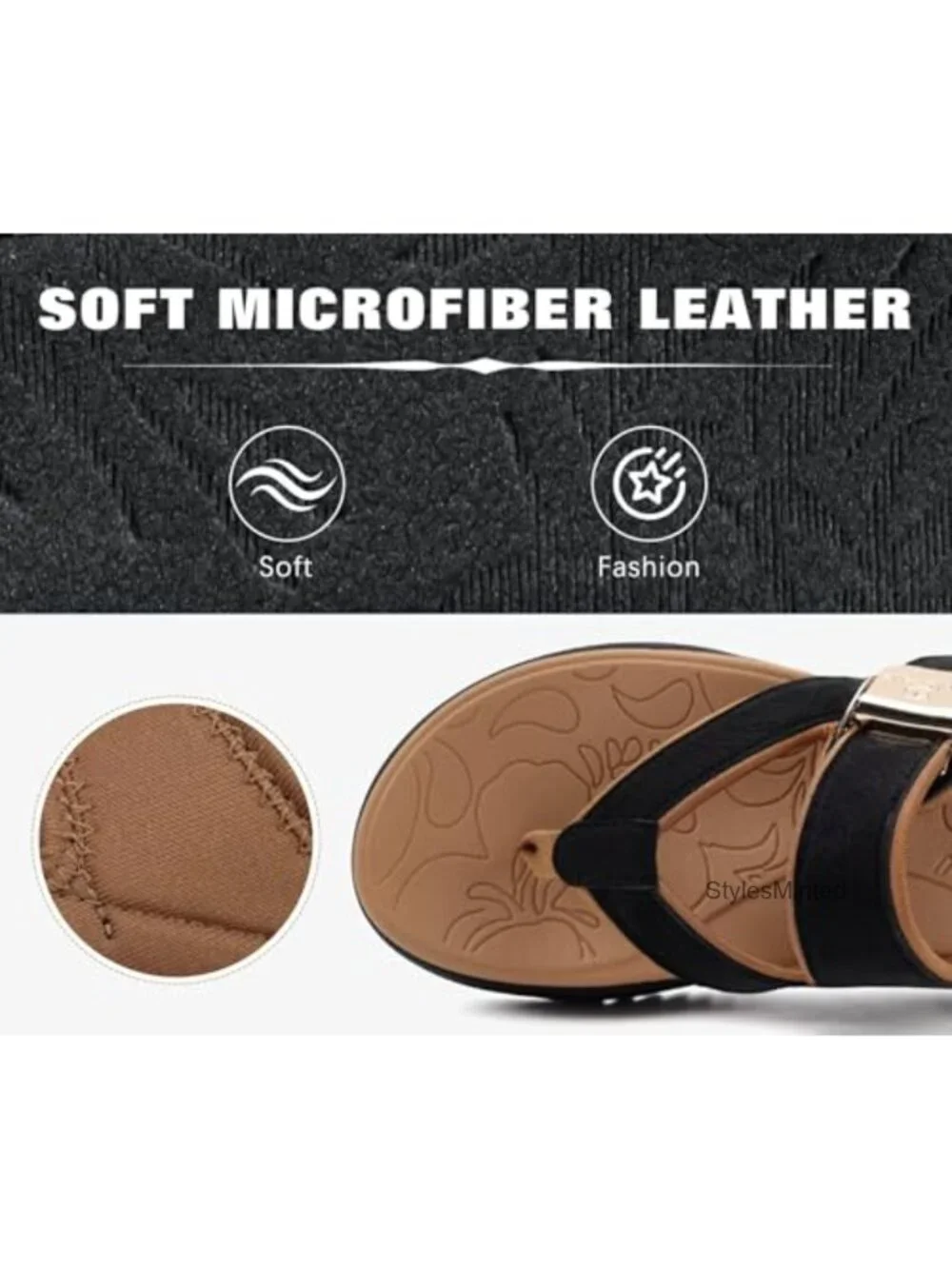 Women's Orthopedic Platform Flip Flops with Arch Support, Faux Leather